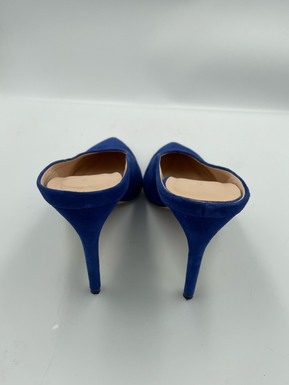 Club Monaco Blue Suede Mule Heels Pointed Toe Stiletto Slip On Pumps Size 38 - Picture 5 of 8